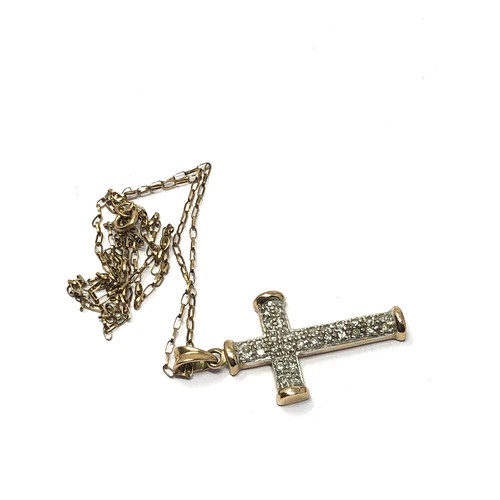 164 - 9ct gold diamond set cross pendant necklace (4.8g)