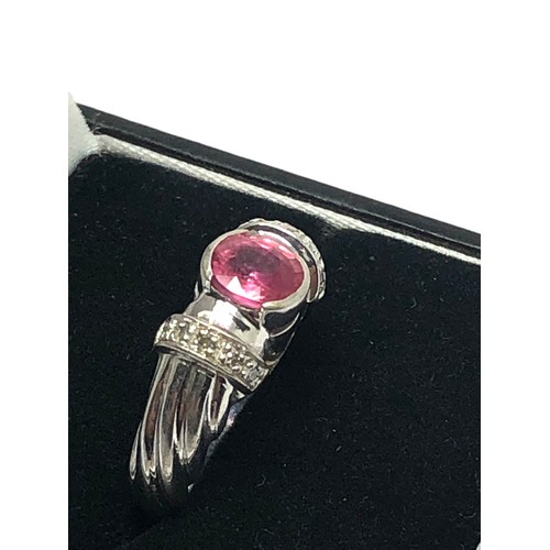 123 - 9ct white gold diamond &  pink sapphire dress ring (4g)