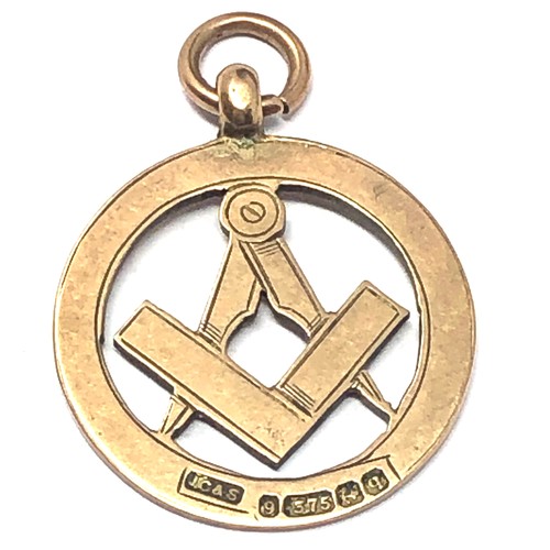 208 - 9ct gold antique masonic fob - hallmarked birmingham 1915 (3.4g)