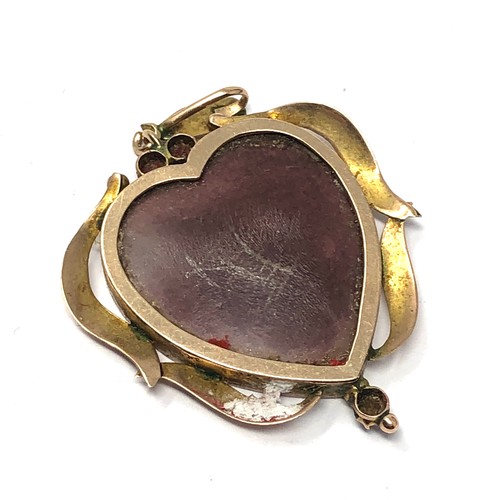 145 - 9ct gold antique garnet topped doublet accented heart shaped picture locket (3.6g)