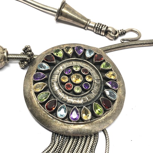 347 - .925 gemstone set statement pendant necklace (119g)