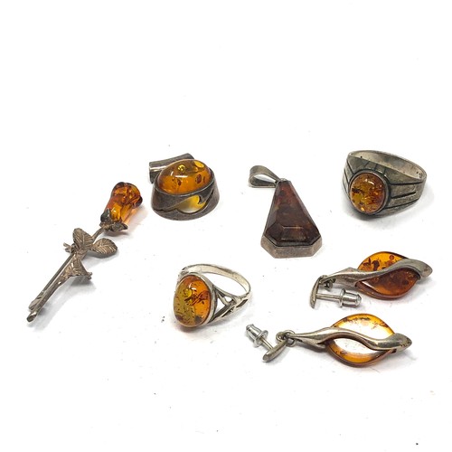 350 - 6 x .925 amber set jewellery including brooch and earrings (34g)