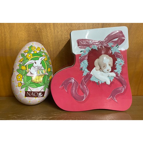 703 - Nao puppies Christmas in original tin case and Nao Patches bunny in original case