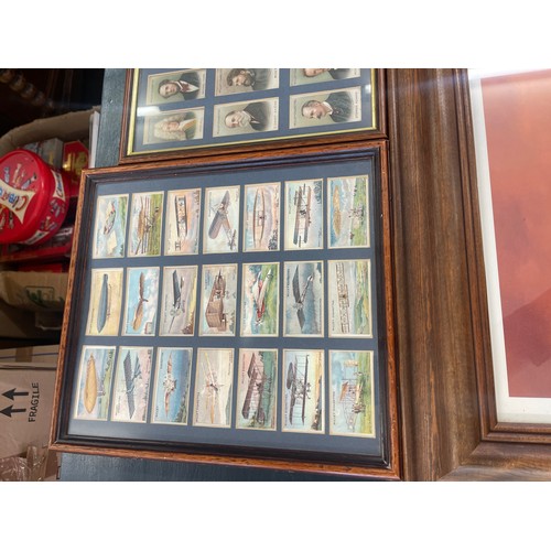 673 - 3 Framed cigarette cards and a frame Titanic last sun set print measures approx 30.5 inches wide 17 ... 