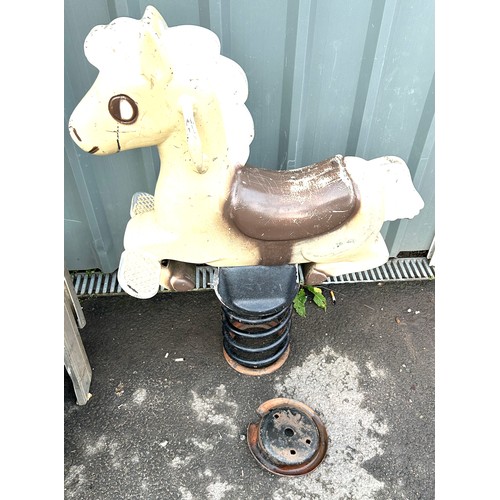 571 - Vintage metal childrens playground rocking horse measures approx 36 inches high by 14 inches high