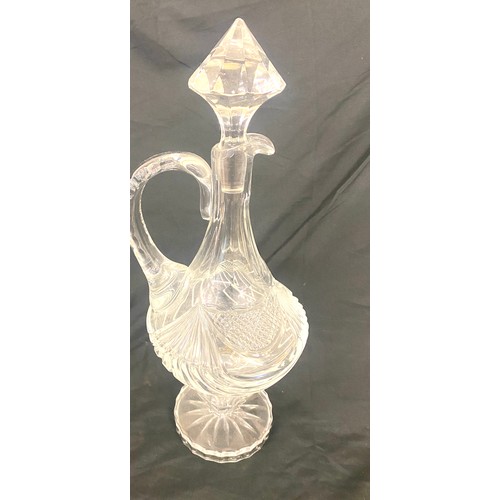 164 - Vintage cut glass claret jug by Veritable cristal height approx 18 inches