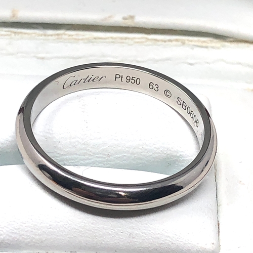 65 - Fine 950 plat boxed cartier wedding band weight of band 7.1g
 ring size is V