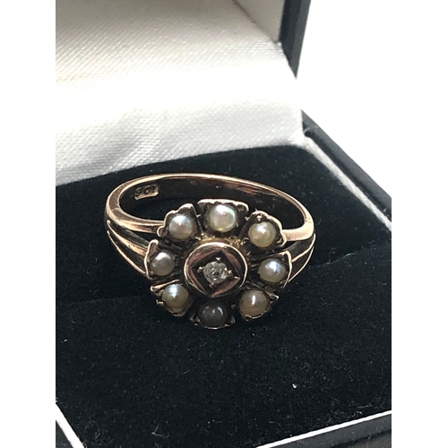 73 - Antique 9ct gold diamond & pearl ring 2.7g