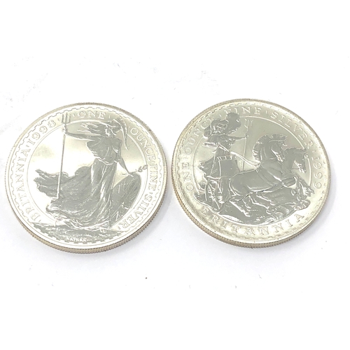 443 - 2 x 1 oz fine silver britannia 1998 & 1999