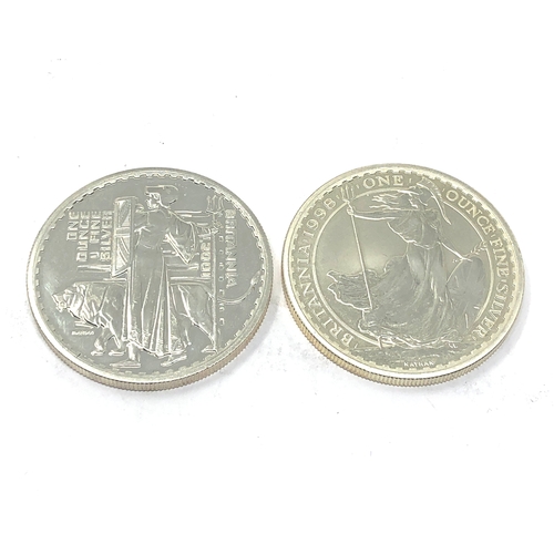 444 - 2 x 1 oz fine silver britannia 1998 & 2001