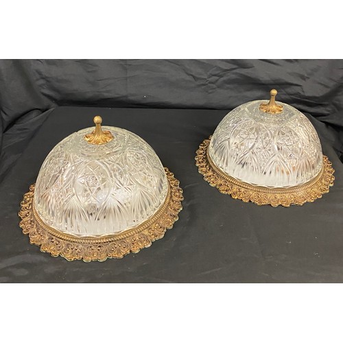 176 - Pair vintage brass and glass ceiling lights, approximate diameter 11 inches, Height 7 inches