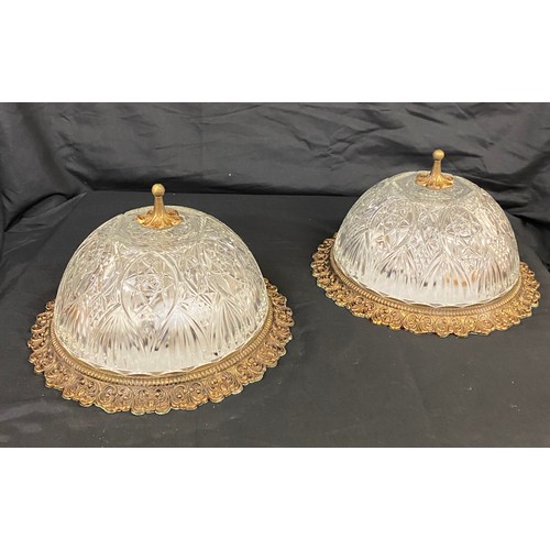 176 - Pair vintage brass and glass ceiling lights, approximate diameter 11 inches, Height 7 inches