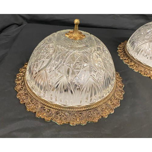 176 - Pair vintage brass and glass ceiling lights, approximate diameter 11 inches, Height 7 inches