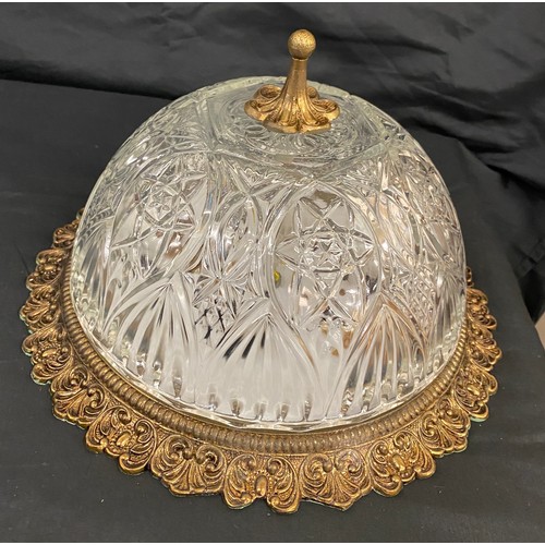 176 - Pair vintage brass and glass ceiling lights, approximate diameter 11 inches, Height 7 inches