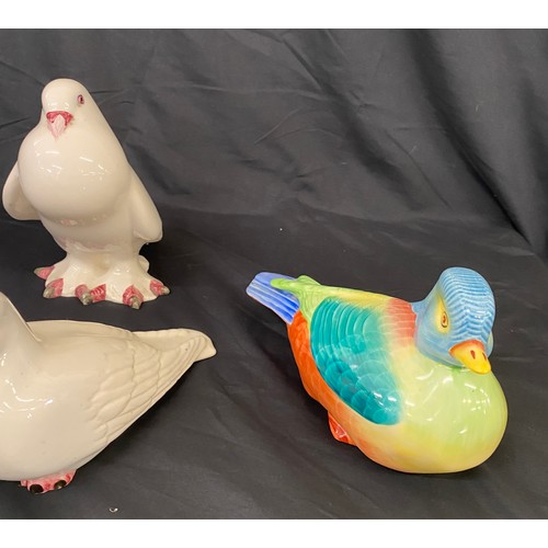 71 - Hollohaza Hungarian porcelain vintage 1950s large coloured Duck, Vintage Pair Casa Puop ceramic dove... 