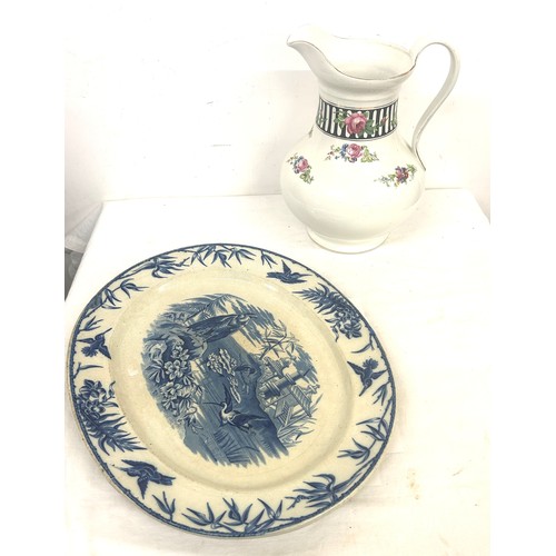 177 - 1860s Ridgeware platter and a vintage jug