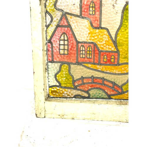 94 - Framed glass window with coloured etching, approximate measurements: 21.5 x 17 inches