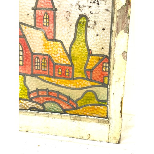 94 - Framed glass window with coloured etching, approximate measurements: 21.5 x 17 inches