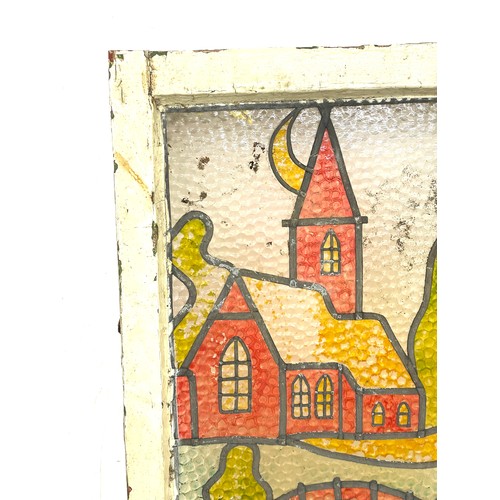 94 - Framed glass window with coloured etching, approximate measurements: 21.5 x 17 inches