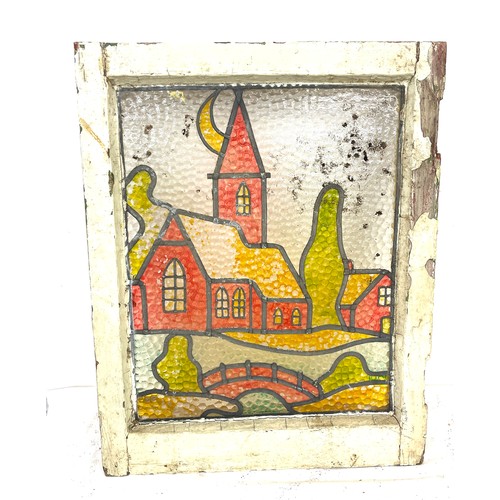 94 - Framed glass window with coloured etching, approximate measurements: 21.5 x 17 inches