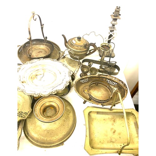 217 - Selection vintage silver plated items to include teapot,  trays, egg cup holders etc