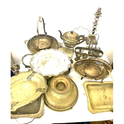 217 - Selection vintage silver plated items to include teapot,  trays, egg cup holders etc