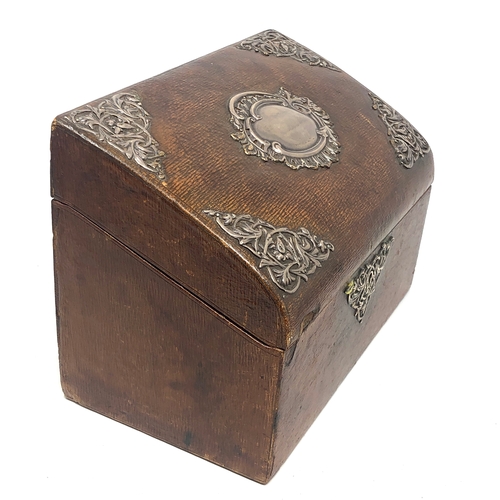 1 - Antique leather silver mounted stationary box measures approx 24cm wide height 16.5cm