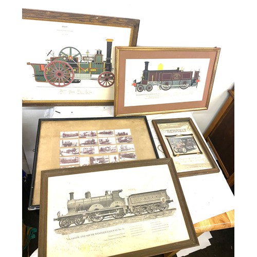 104 - Large selection of frames vehicle prints/ cigarette cards etc largest measures approx 20 inches by 1... 