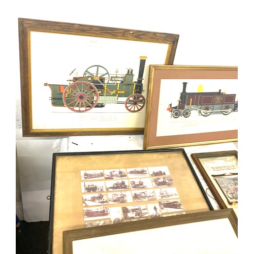 104 - Large selection of frames vehicle prints/ cigarette cards etc largest measures approx 20 inches by 1... 