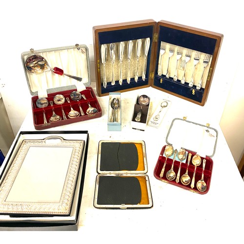 190 - Large selection of silver plated items includes picture frame, cased cutlery sets etc