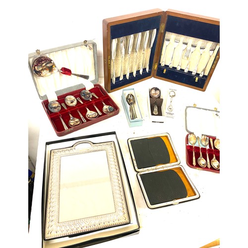 190 - Large selection of silver plated items includes picture frame, cased cutlery sets etc