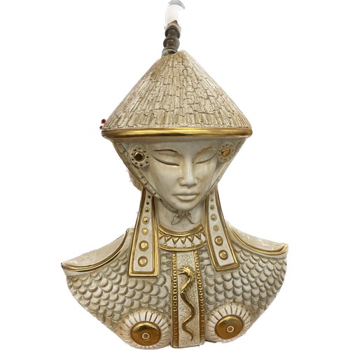 189 - Vintage Egyptian man head lamp, approximate height: damage to the top