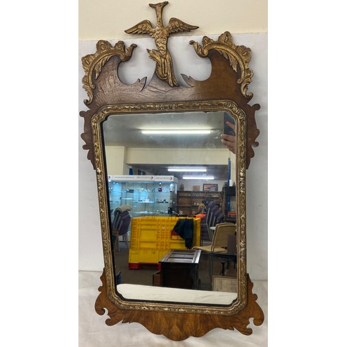 27 - Georgian hall mirror with eagle design to top measures approx 30inches tall  13.5 wide