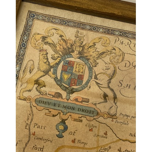 8 - Antique framed map county of Leicester Performed by John Speed measures approx 22 inches wide 17 inc... 