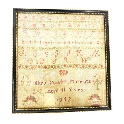 5 - Vintage framed sampler by Eliza. Fowler. Marriott aged 11 years 1849 measures approx 13 inches by 12... 
