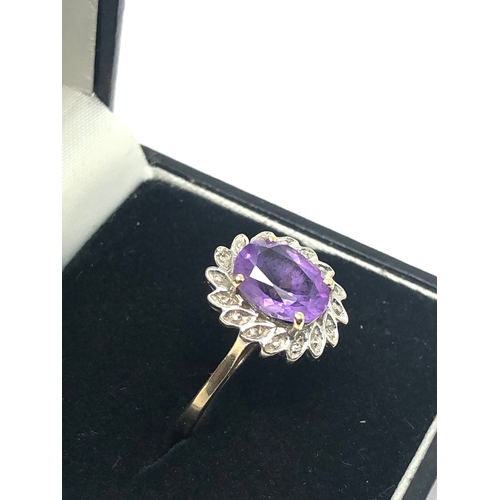 107 - 9ct gold amethyst & diamond ring weight 2.5g