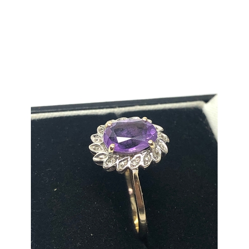 107 - 9ct gold amethyst & diamond ring weight 2.5g