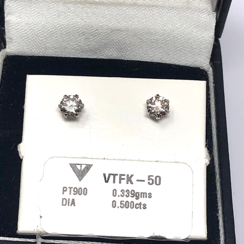 114 - Platinum diamond stud earrings 0.50 ct diamonds