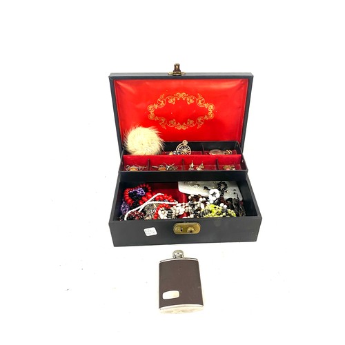 491 - Selection of vintage and later costume jewellery includes earrings, hip flask etc