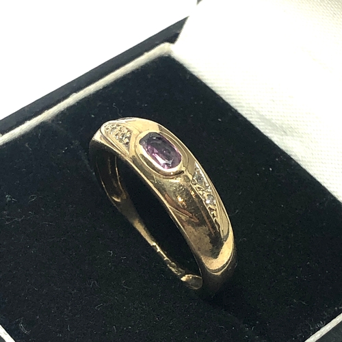 125 - 9ct gold amethyst & diamond ring weight 3.7g