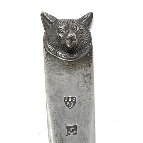 14 - Vintage hallmarked silver Foxes head letter opener Birmingham silver hallmarks