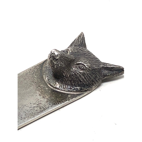 14 - Vintage hallmarked silver Foxes head letter opener Birmingham silver hallmarks