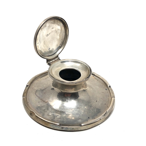 16 - Antique silver inkwell measures approx 11.5cm dia birmingham silver hallmarks no glass ink liner