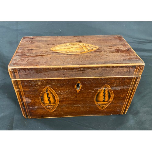 3 - Vintage inlaid tea caddy, in need of restoration measures approx