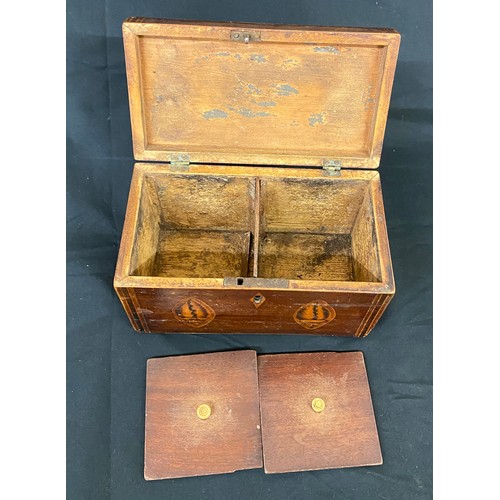3 - Vintage inlaid tea caddy, in need of restoration measures approx