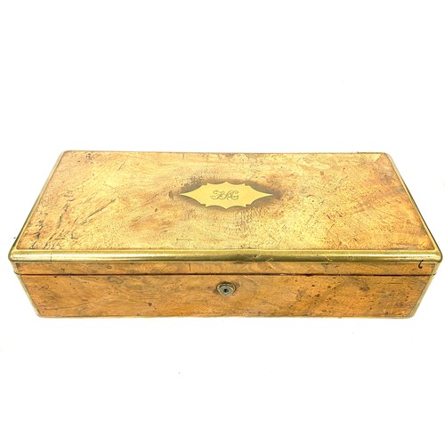 42 - Vintage brass bound walnut cigar box with Brahmer lock measures approximately Width 16 inches, 7.5 i... 