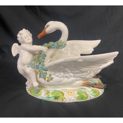 34 - Swan centerpiece with cherub by ' Moores' Circa 1868- Originally from the collection of keays of eng... 