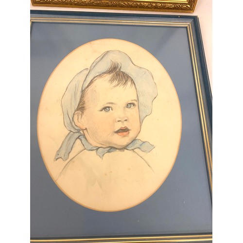 172 - 1920s Watercolour infant paintings and 4 possible pencil drawings of a girl largest measures 14 inch... 