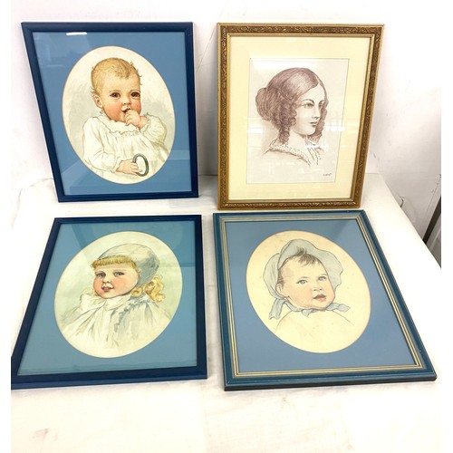 172 - 1920s Watercolour infant paintings and 4 possible pencil drawings of a girl largest measures 14 inch... 