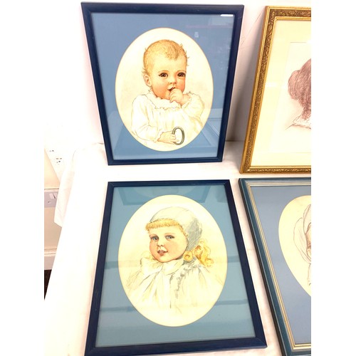 172 - 1920s Watercolour infant paintings and 4 possible pencil drawings of a girl largest measures 14 inch... 